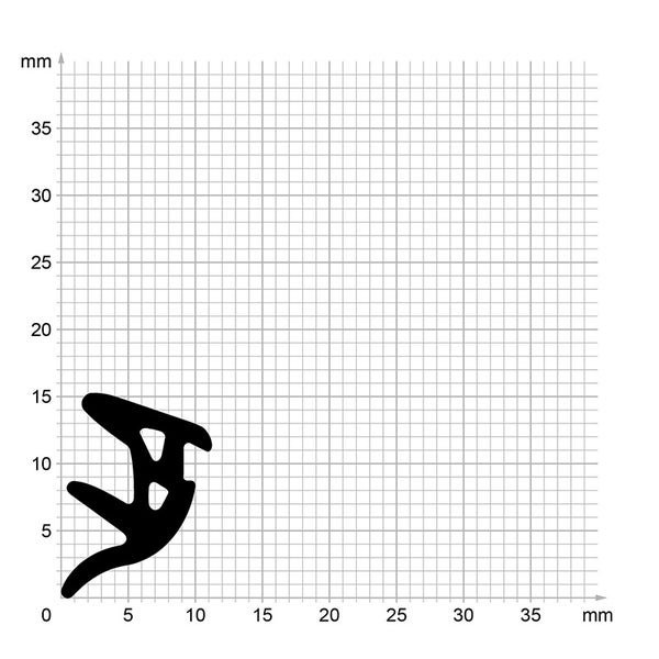 Querschnittsprofil einer Fensterdichtung auf einem Millimeterpapier zur Darstellung der genauen Maße.