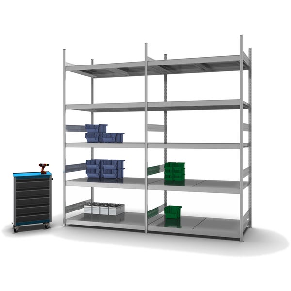 PROREGAL Weitspannregal Stecksystem T-Profil Grundregal HxBxT 300x150x80 cm 5 Ebenen Stahlplatten Fachboden Fachlast 350 kg Verzinkt