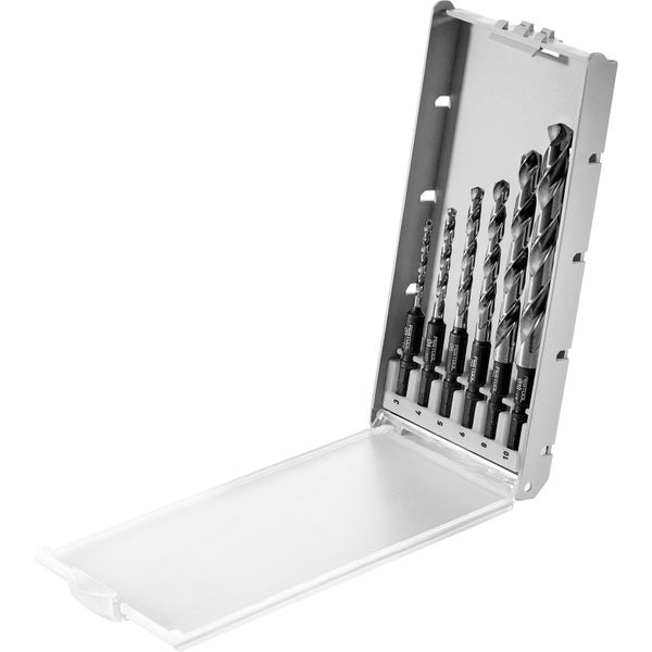 Bohrer-Set in geöffnetem Metallkoffer mit verschiedenen Größen