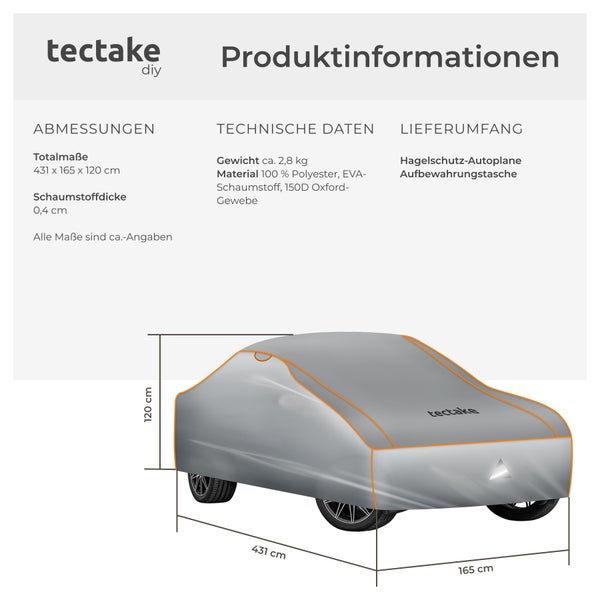Autoplane tectake  inklusive Aufbewahrungstasche wasserdicht und atmungsaktiv, mit 4 mm Schaumstoffschicht grau