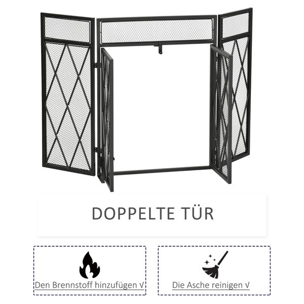 HOMCOM Funkenschutzgitter 3tlg. Design Schmiedeeisen Kaminschirm Kamin Funkenschutz Metall Schwarz 120 x 79 cm