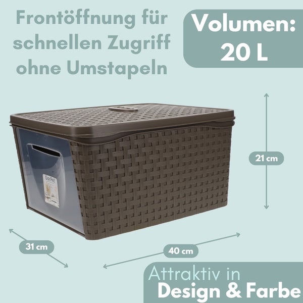 Aufbewahrungsbox aus Kunststoff mit Deckel, 20 Liter Volumen
