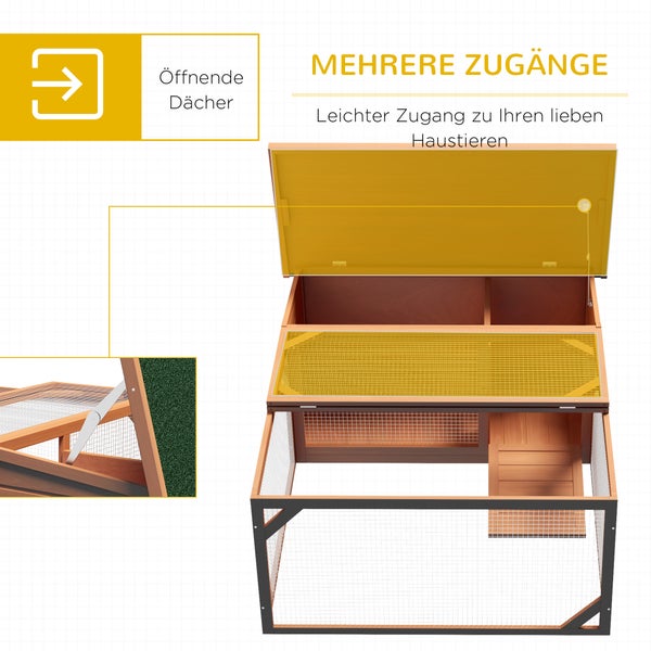 PawHut  Kleintierstall Zwergkaninchenstall mit  öffenbarem Asphaltdach Kleintierkäfig Outdoor Indoor Hinterhof wetterbeständig Tannenholz Orange+Grün 125,5 x 100 x 49 cm