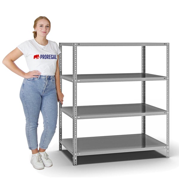 PROREGAL Fachbodenregal Schraubsystem Medium-Duty Grundregal HxBxT 150 x 130 x 80 cm 4 Ebenen Fachlast 200 kg Beidseitig Nutzbar Verzinkt