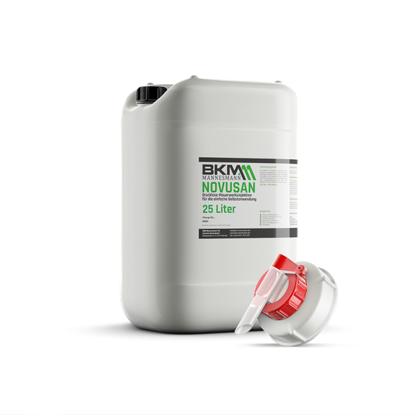 BKM Mannesmann Novusan drucklose Mauerwerksinjektion im 25 Liter Kanister inklusive Auslaufhahn