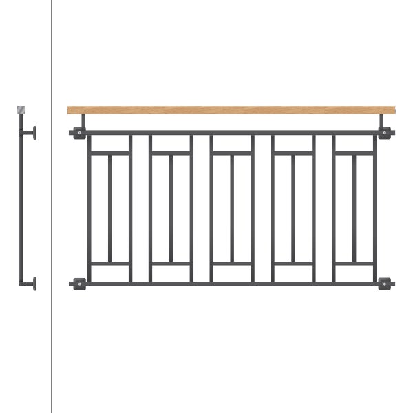 ECD Germany Französischer Balkon 90x156 cm mit 5 Füllelementen, Anthrazit matt, Holzoptik, verzinkter Stahl, Balkongeländer Stabgeländer Balkonbrüstung Balkongitter Fenstergeländer Außen Fenstergitter