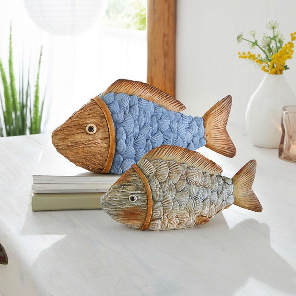 FRANK FLECHTWAREN | Figur Fisch, 2er Set, POLYRESIN,