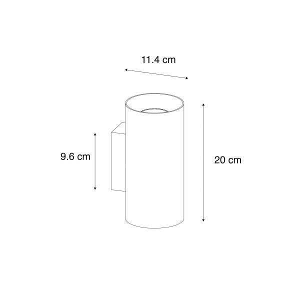 Abmessungen einer Wandleuchte: 20 cm Höhe, 11,4 cm Durchmesser, 9,6 cm Wandabstand