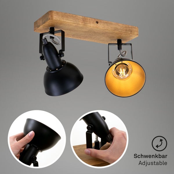 Deckenleuchte Spotleuchte Schwenkbar E14 25 W schwarz Metall-Holz Briloner