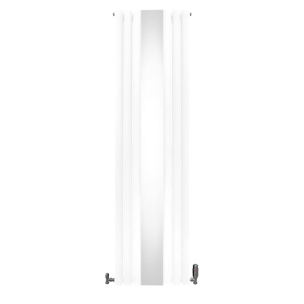 Oval Röhrenheizkörper mit Spiegel & Chrom Thermostatventile - 1800mm x 500mm – Weiß