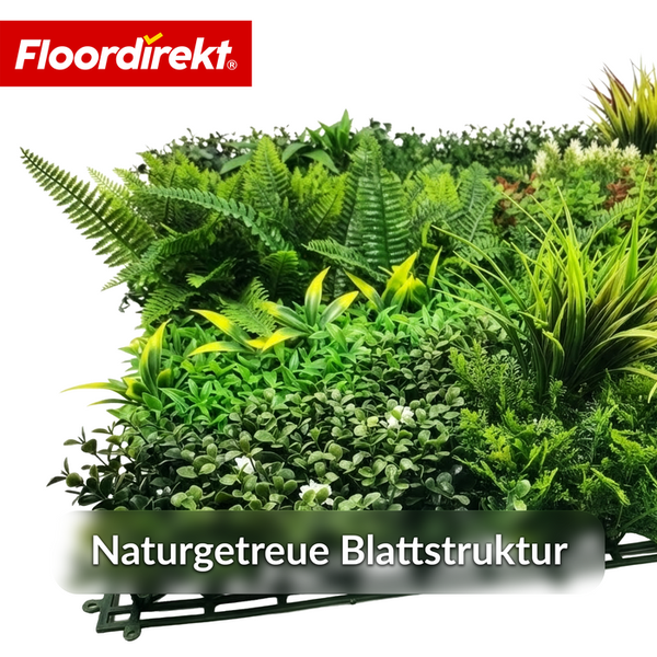 Floristik Wandelement mit verschiedenen Pflanzen von Floordirekt Logo