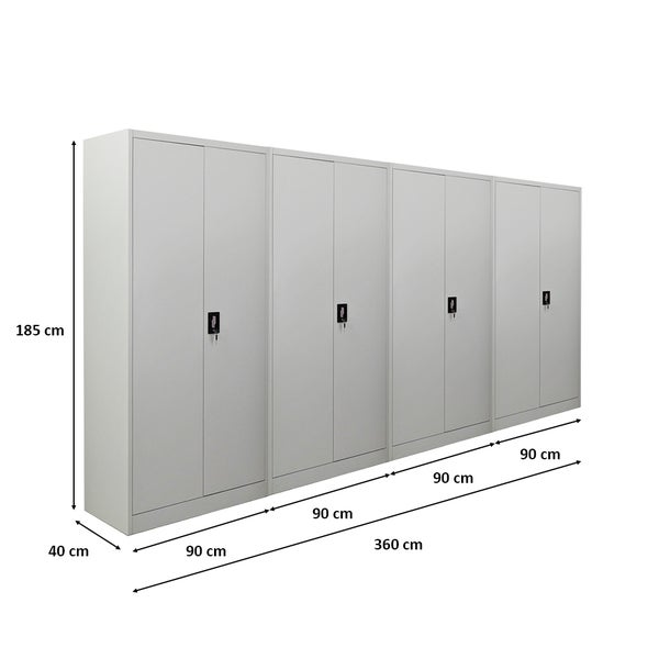 PROREGAL Mega Deal 4x Flügeltürenschrank ELEPHANT HxBxT 185 x 90 x 40 cm 4 Fachböden Fertig Aufgebaut Lichtgrau