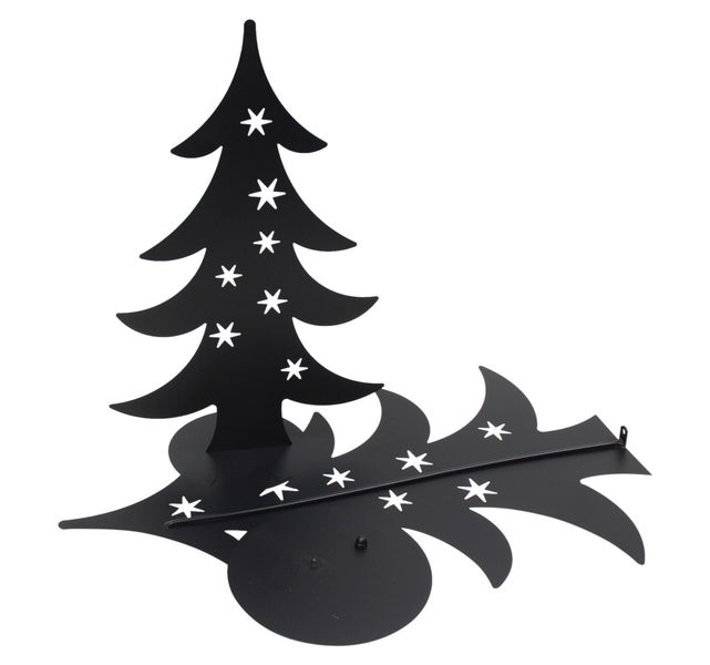 Weihnachtsdekoration aus Metall in Tannenbaumform mit ausgestanzten Sternen zur Tischdekoration