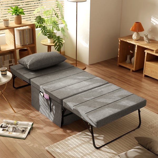 HOMCOM 4-in-1 Klappbett 75x190 cm, Erwachsene Gästebett Klappbar mit 8 cm Dicker Schaumstoff, Reisebett mit Metallrahmen, 5-stufig höhenverstellbares Einzelbett mit Kissen, bis 150 kg belastbar