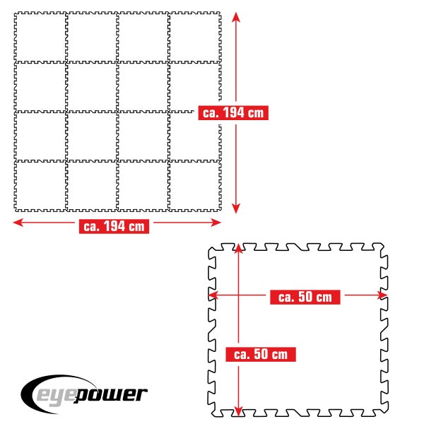 eyepower 3,8 m² Poolunterlage - 16 EVA Matten 50x50 - Outdoor Pool Unterlage - Unterlegmatten Set