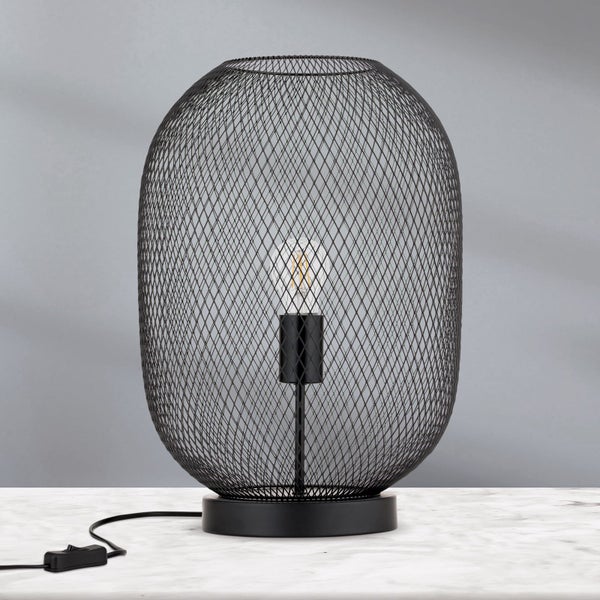 Schwarze Tischleuchte mit Drahtgeflecht