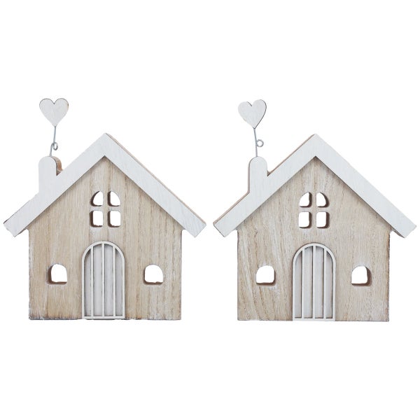 Zwei dekorative Holzhäuser mit Herz
