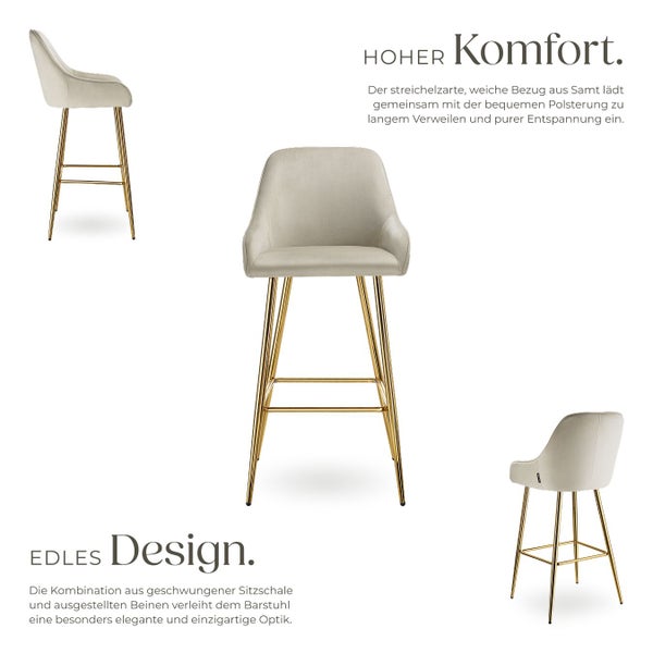 Barstuhl mit Samtbezug und goldenem Gestell