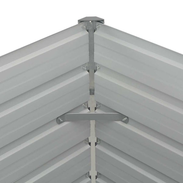 Detailansicht der inneren Eckverbindung eines Metallhochbeets mit Profilwänden und Eckverstrebung.