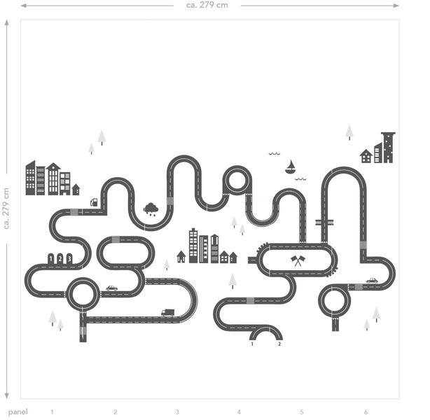 Kindertapete mit Straßenmotiv und Stadtdarstellung