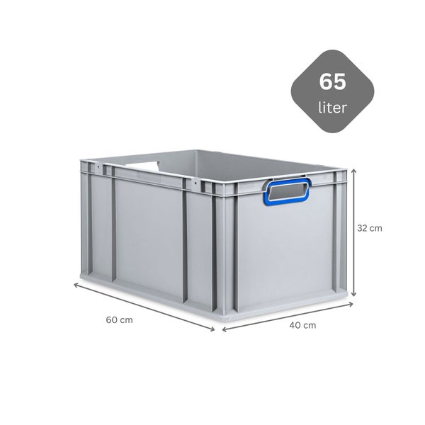 PROREGAL Spar Set 5x Eurobox Nextgen Color HxBxT 32 x 40 x 60 cm 65 Liter Griffe Blau Offen Verstärkter Boden Eurobehälter Transportbox