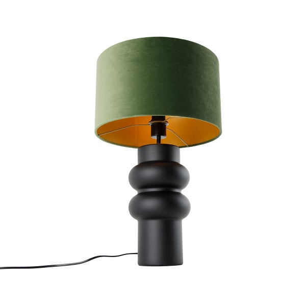 Dekorative Tischleuchte mit Stoffschirm und geschwungenem Lampenfuß