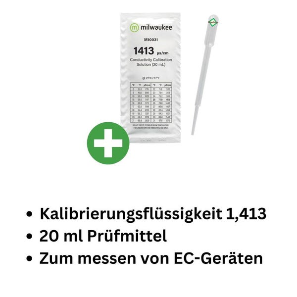 Milwaukee EC-Kalibrierlösung 1,41 – 20 ml für präzise Wasseranalyse und zuverlässige EC-Messgeräte-Kalibrierung