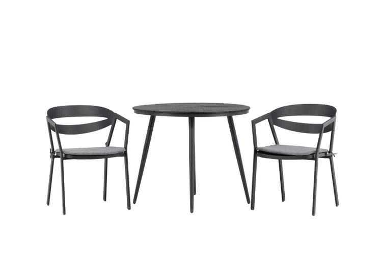Break Gartenset Tisch 90x90cm, 2 Stühle Wear, schwarz,schwarz. 90 X 74 X 90 cm