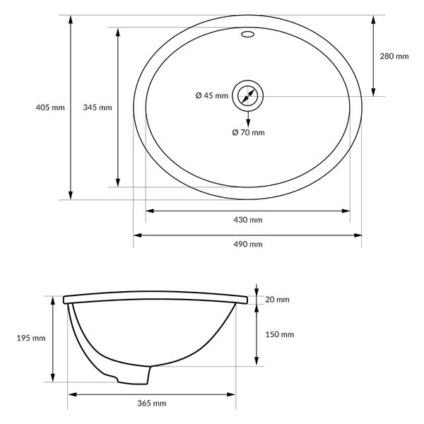 ML-Design Waschbecken Keramik Weiß glänzend 49x19,5x40,5cm Oval inkl Ablaufgarnitur Einbauwaschbecken mit Überlauf Badezimmer Aufsatzwaschbecken Einbauwaschtisch Waschschale Waschplatz Handwaschbecken
