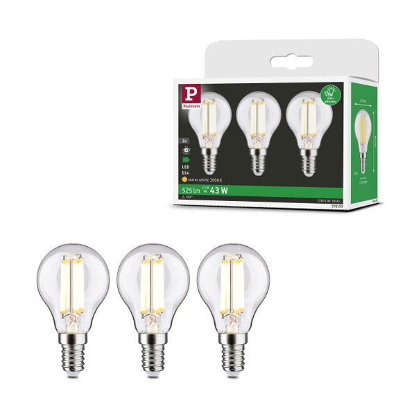 Eco-Line Filament 230V LED Tropfen E14 3er-Set 82 mm 525lm 2,5W 3000K Klar