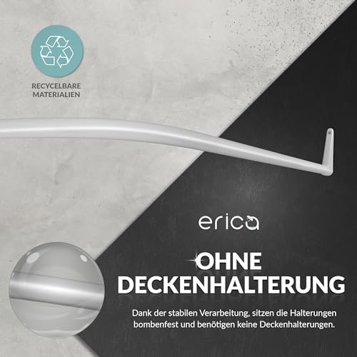 Erica Winkelstange Dusche 85x95x85 cm, Winkelstange, Duschvorhangstange ohne Bohren, Weiß Pulverbeschichteter Stahl, 100% Rostfrei