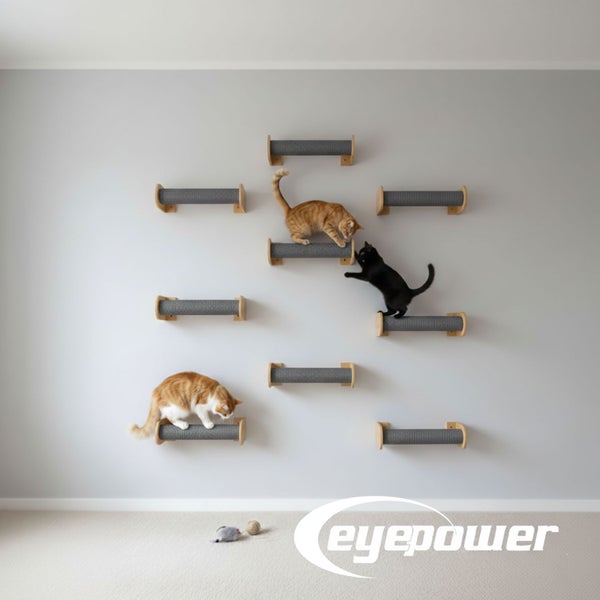 Eyepower Wandkratzbaum Set mit mehreren Sisal Stufen zur Wandmontage für Katzen in einem Wohnraum.