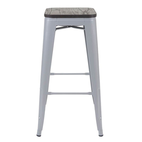 Hocker mit Holzstruktur-Sitzfläche und Metallgestell