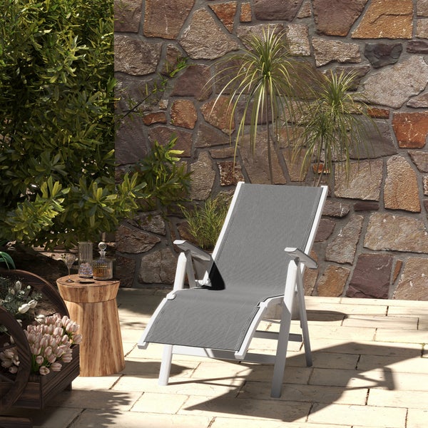 Outsunny Sonnenliege, Klappbare Gartenliege, mit Verstellbarer Fußstütze, Rückenlehne, 62 x 96 x 108 cm, Aluminium, Netzstoff, Dunkelgrau