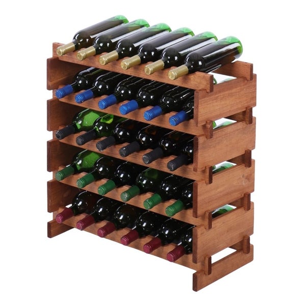 Weinregal VINOTECA FLEX PRO HxBxT 65x65x28cm 30 Flaschen auf 5 Ebenen Massives Kiefernholz Braun geölt
