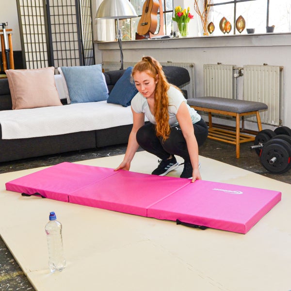 180x60 Klappbare Gymnastikmatte - 5cm dicke Turnmatte Pink Schwarz
