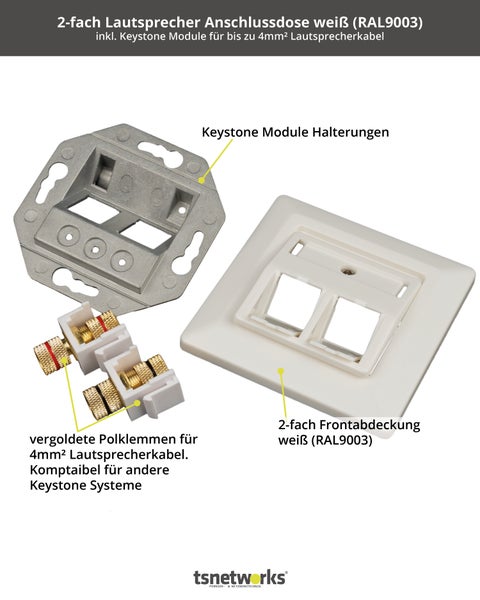 Bananenstecker Lautsprecher Anschlussdose mit Polklemme Keystone Modul vergoldet rot/schwarz, High End Anschlussterminal mit Bananenstecker Buchse für Lautsprecherkabel bis 4 mm²