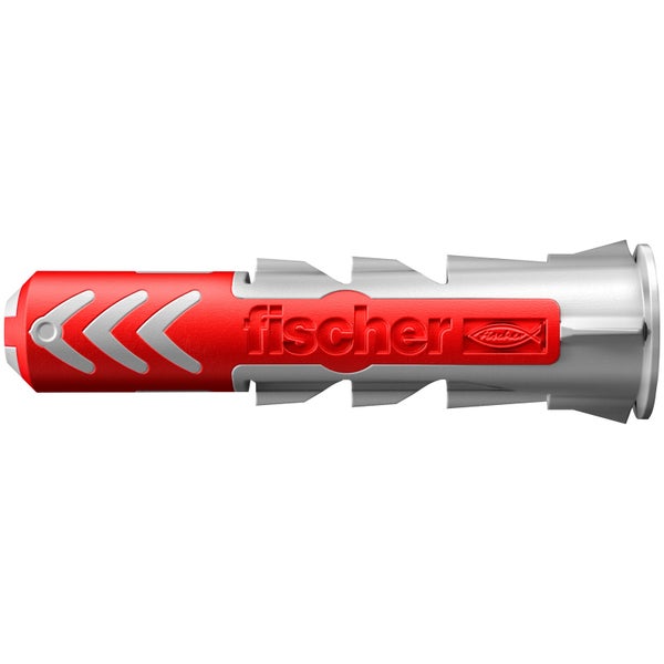 fischer DuoPower Universal-Zwei-Komponenten-Dübel in Grau und Rot mit fischer Logo.
