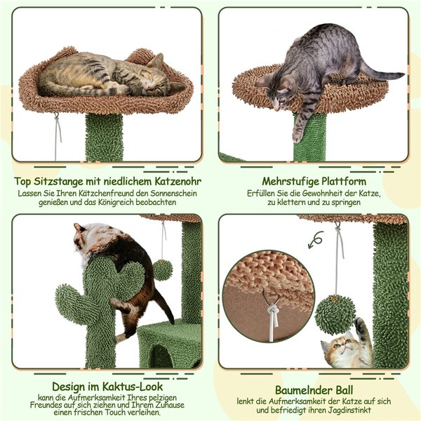 Katzenkratzbaum mit mehreren Ebenen und Spielzeugen für Katzen