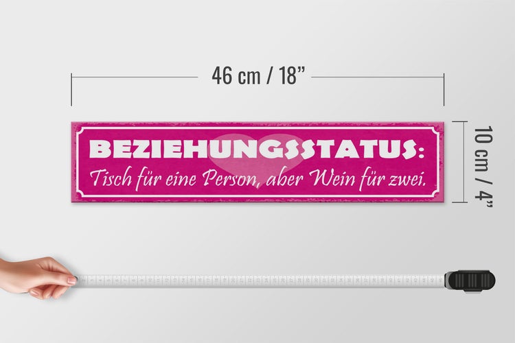 Holzschild Spruch 46x10cm Tisch für eine, aber Wein für zwei