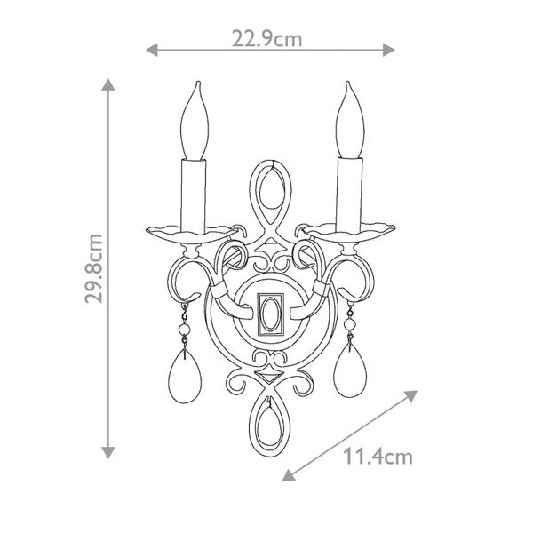 Technische Zeichnung einer Wandleuchte mit Maßangaben: 29,8 cm Höhe, 22,9 cm Breite und 11,4 cm Tiefe