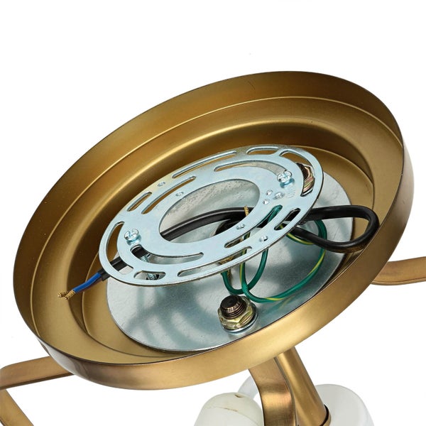 Detailansicht einer Deckenleuchte mit elektrischen Anschlüssen und Montagevorrichtung.