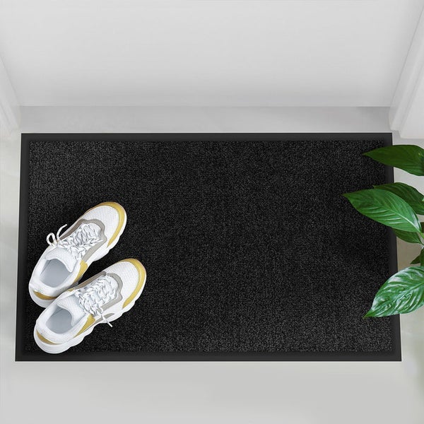 FLOORDIREKT Fußmatte Rhine - Unicolor - Schmutzfangmatte für Innen & Außenbereiche - Schwarz - 60 x 90 cm