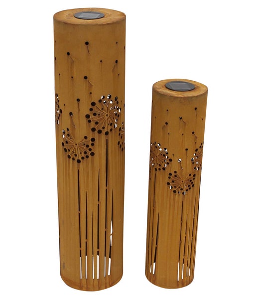FRANK FLECHTWAREN | LED-Solarsäule Pusteblume, 2er Set, METALL, KUNSTSTOFF, 15,5 x 15,5 x 60 cm, 19,5 x 19,5 x 80 cm