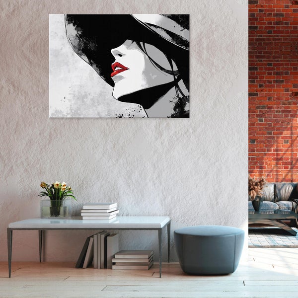 Leinwandbild Abstrakt Frau Hut Grau Schlafzimmer Wohnzimmer Bilder 120x80 cm