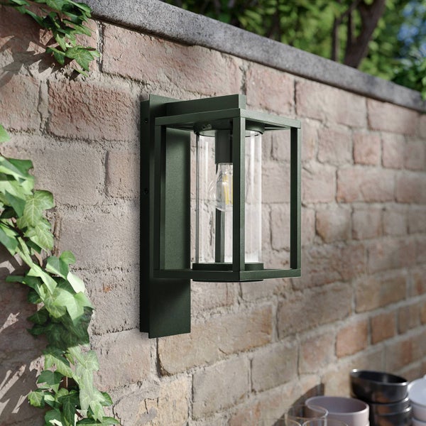 Lucande Wandleuchte außen Ferda (spritzwassergeschützt (Modern) in Grün aus Aluminium (1 flammig, E27) - Außenwandleuchten Wandlampe Led Außenlampe Outdoor für Außenwand/Hauswand Haus