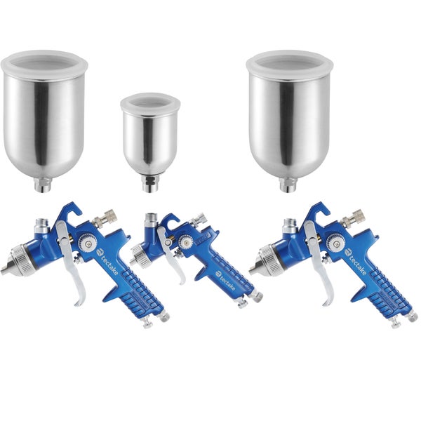 HVLP-Lackierpistolen-Set tectake  inklusive Mikrofasertücher und Aluminiumkoffer 0,8 / 1,3 / 1,7 mm-Düse blau