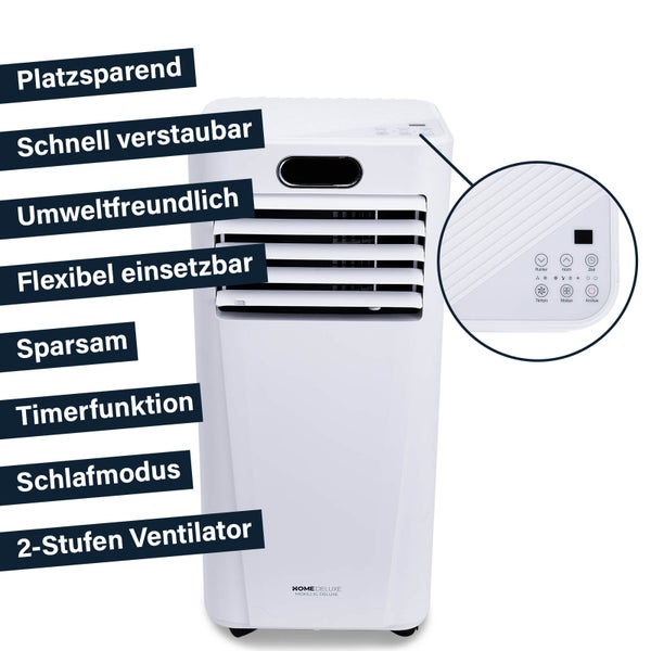 Home Deluxe - Klimaanlage Mobil SET MOKLI XL DELUXE - 9000 BTU/h (2.600 Watt) - Mobiles Klimagerät mit 5in1 System: kühlen, heizen, entfeuchten, lüften, Nachtmodus