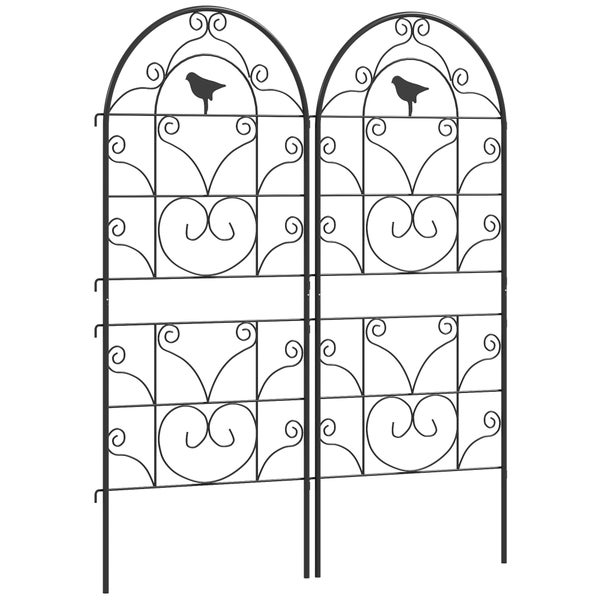 Outsunny Rankgitter Metall 2er Set zum Stecken rostfrei Rankhilfe mit Vogeldesign für Kletterpflanzen 50x120 cm Spalier für Zimmerpflanzen Pflanzenspalier für Tomaten Blumen Kletterpflanzen Schwarz