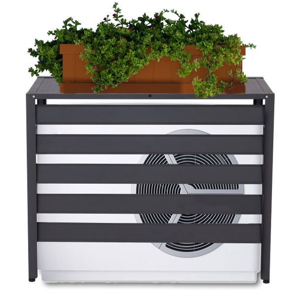 Klimaanlagen-Verkleidung aus Aluminium mit horizontalen Lamellen, Anthrazit.